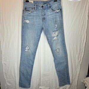Abercrombie & Fitch Skinny Jeans Mens 32x34 Blue Destroyed Thrashed Button Fly